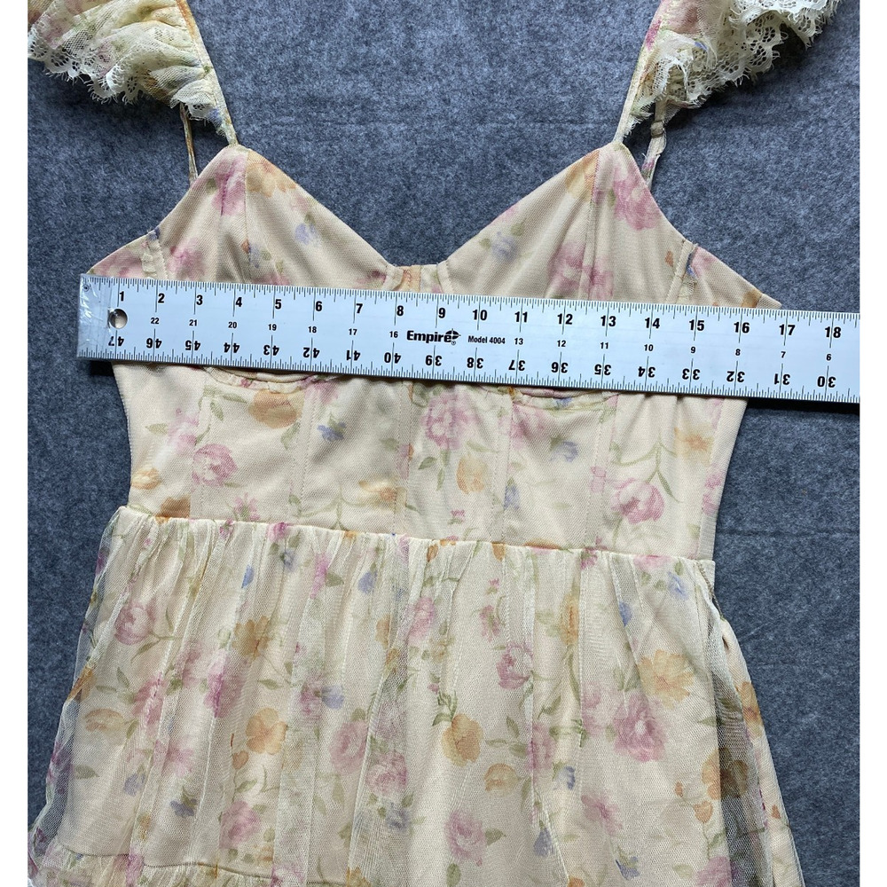 Lulus Dress Womens Small Cream Floral Lace Tiered Midi Ruffle Romantic Fairy - Picture 9 of 16